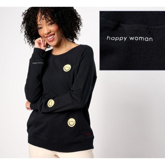 Peace Love World Size 5X Black Smiley Face French Terry Sweatshirt A684285 NWOT - Picture 1 of 10